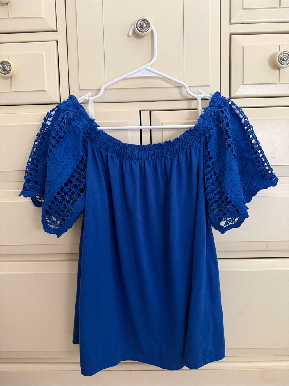 Lilly Pulitzer Cobalt Blue Off-Shoulder Tunic with Crochet Sleeves